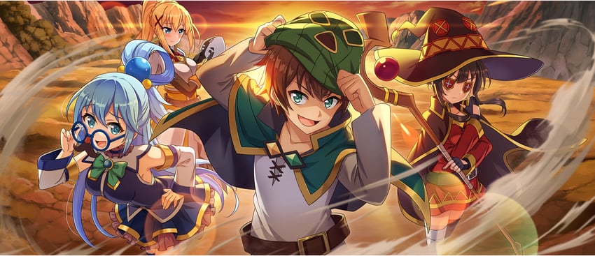 megumin, aqua, darkness, and satou kazuma (kono subarashii sekai ni shukufuku wo! and 1 more)