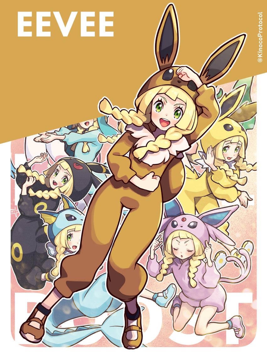 lillie, eevee, sylveon, umbreon, glaceon, and 5 more (pokemon and 1 more) drawn by kinocopro