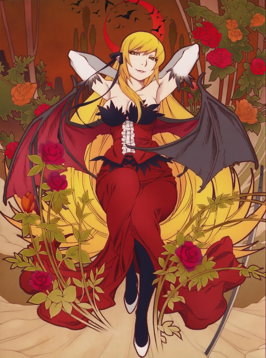 oshino shinobu and kiss-shot acerola-orion heart-under-blade (monogatari and 1 more) drawn by watanabe_akio