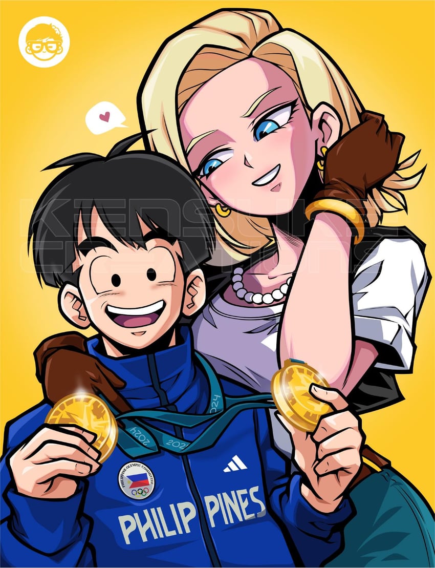 android 18, kuririn, and carlos yulo (dragon ball and 3 more) drawn by kensuke_creations