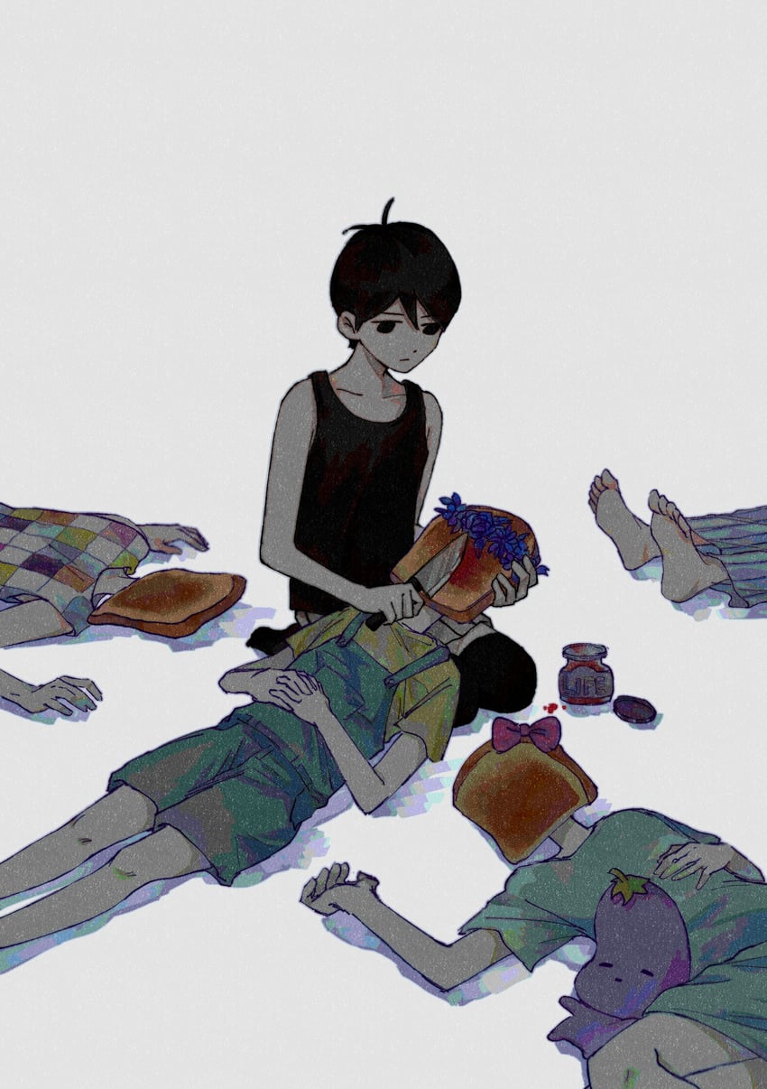 omori, basil, aubrey, kel, hero, and 1 more (omori) drawn by nenekoneko_(muuhappy)