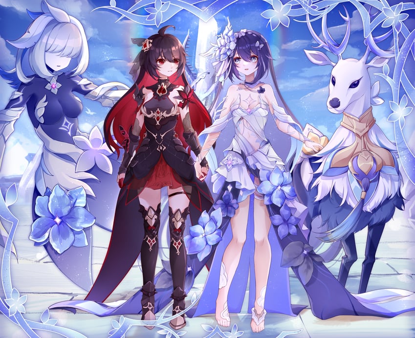 seele vollerei, seele, diana, and flora (honkai and 1 more) drawn by shuiyinzijun