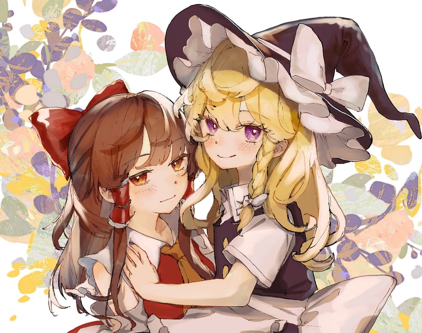 hakurei reimu and kirisame marisa (touhou) drawn by ika_(ikachan_334)