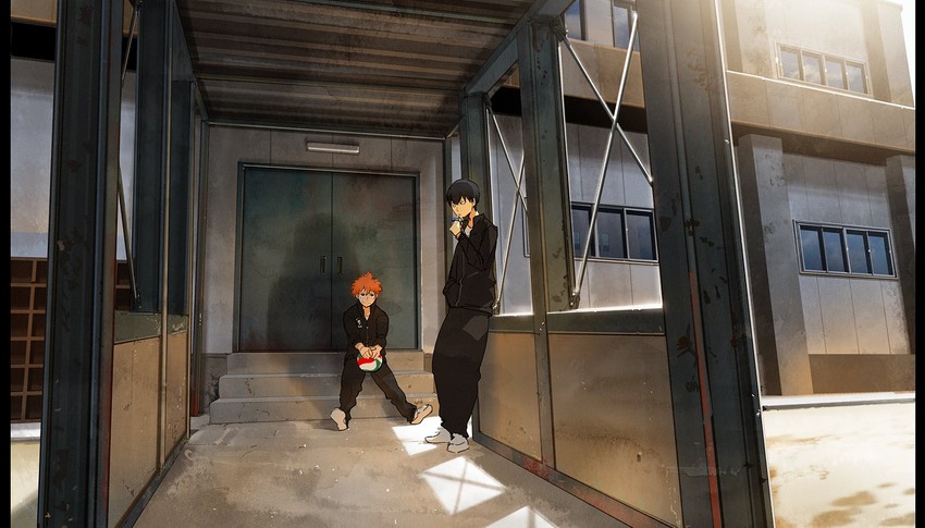 hinata shouyou and kageyama tobio (haikyuu!!) drawn by kurono_kuro