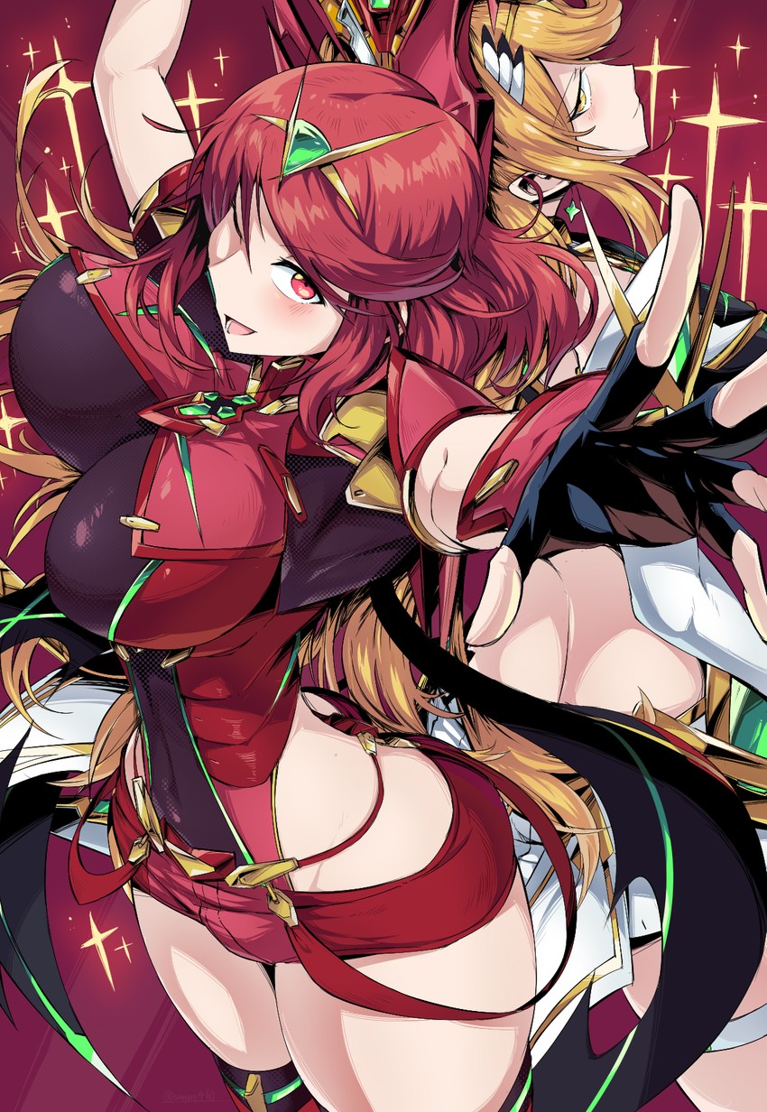 pyra and mythra (xenoblade chronicles and 2 more) drawn by shimure_(460)