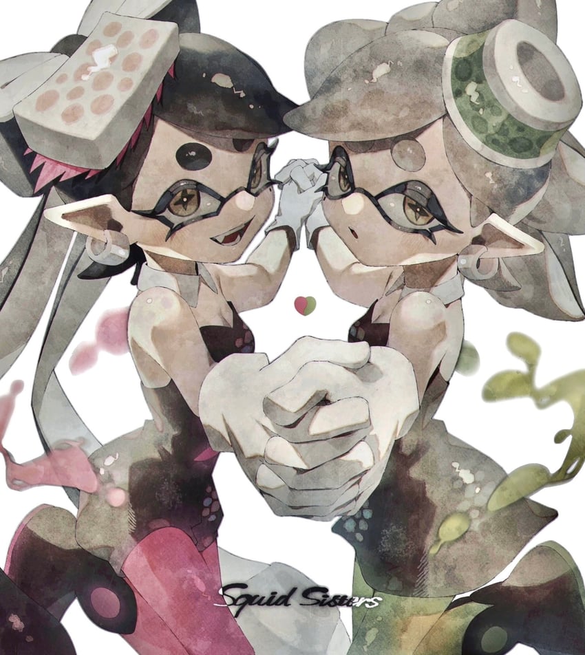callie and marie (splatoon and 1 more) drawn by kaji_(oni_atat)