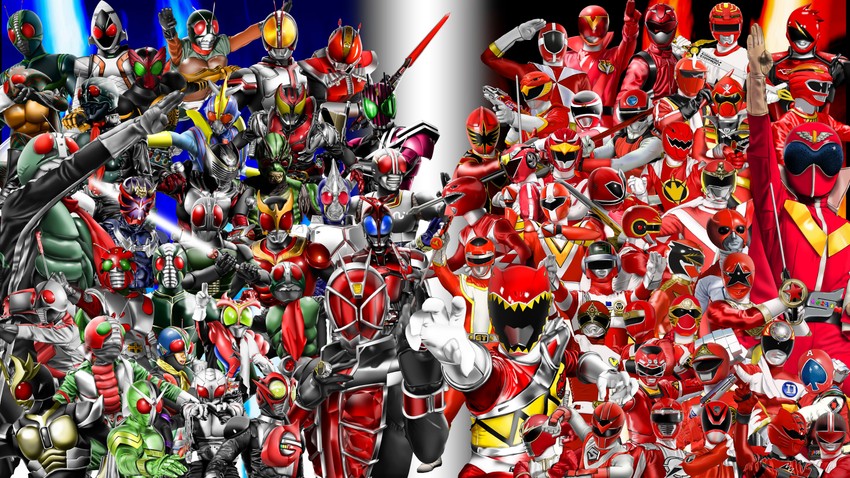 kamen rider kuuga, kamen rider decade, kamen rider double, kamen rider 1, kamen rider ooo, and 65 more (kamen rider and 66 more) drawn by kimiya_(zetuboh)