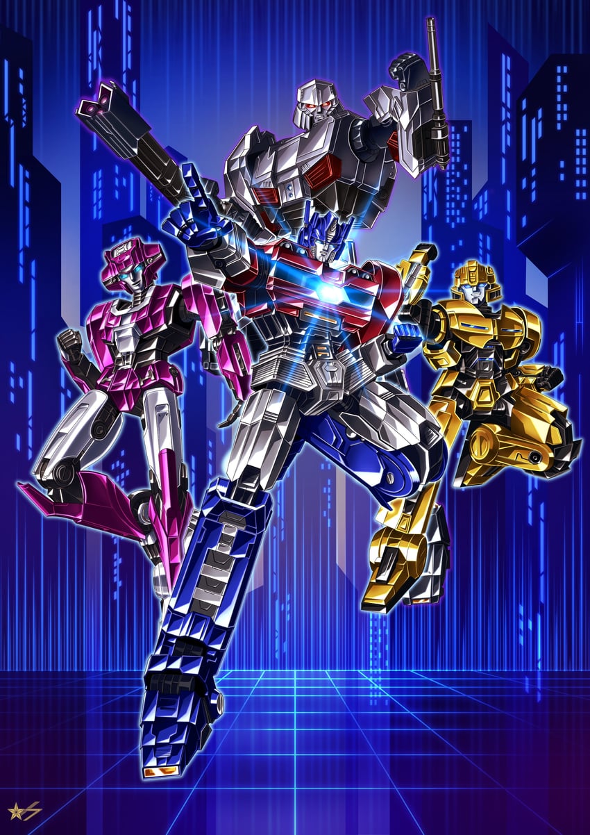optimus prime, megatron, bumblebee, and elita one (transformers and 1 more) drawn by samhoshi7