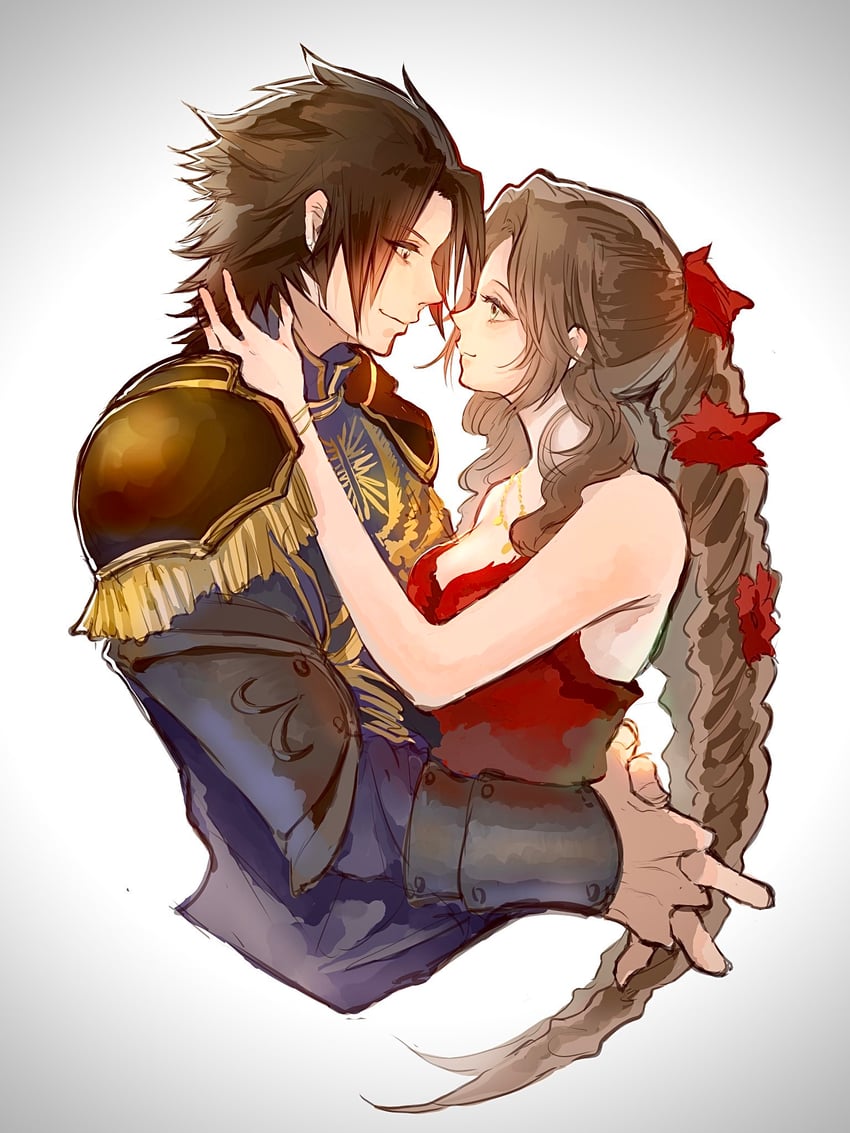 aerith gainsborough and zack fair (final fantasy and 3 more) drawn by hikari_kro