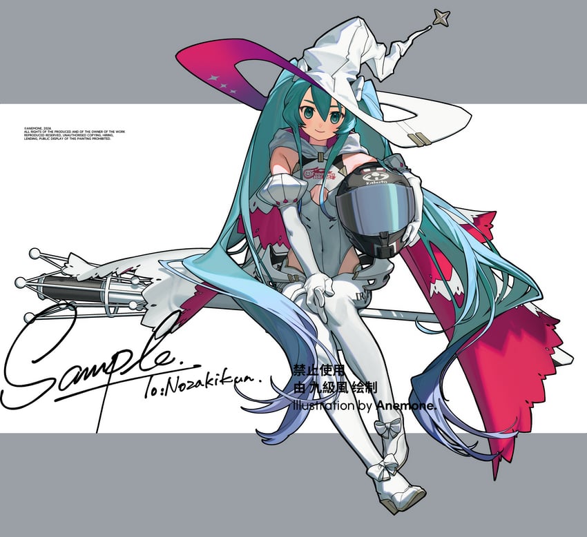 hatsune miku and racing miku (vocaloid and 1 more) drawn by anemone_(jiuji_feng)