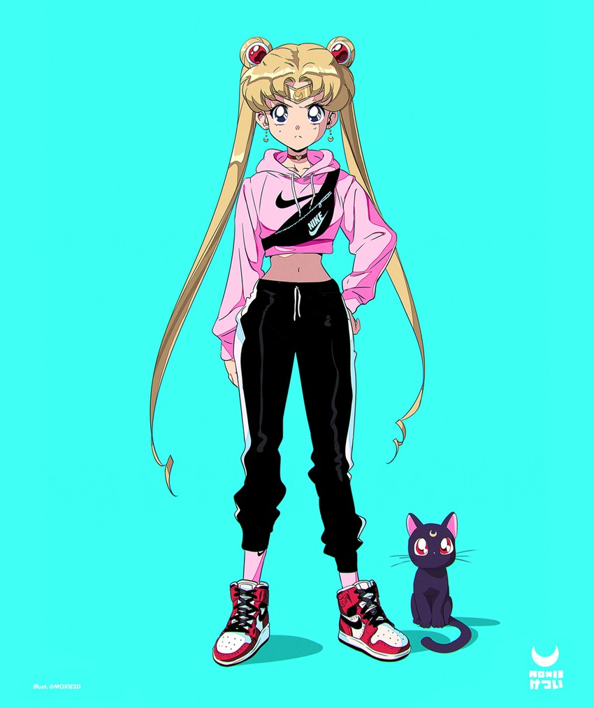tsukino usagi, sailor moon, and luna (bishoujo senshi sailor moon) drawn by tom_skender