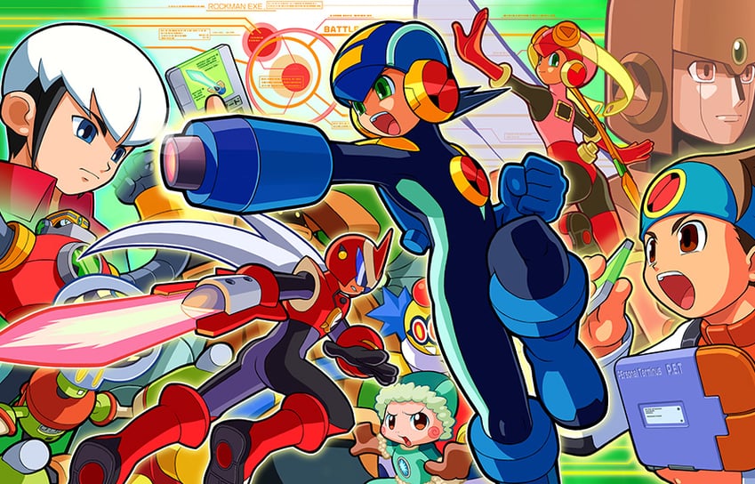 megaman.exe, lan hikari, roll.exe, protoman.exe, eugene chaud, and 6 more (mega man and 3 more)