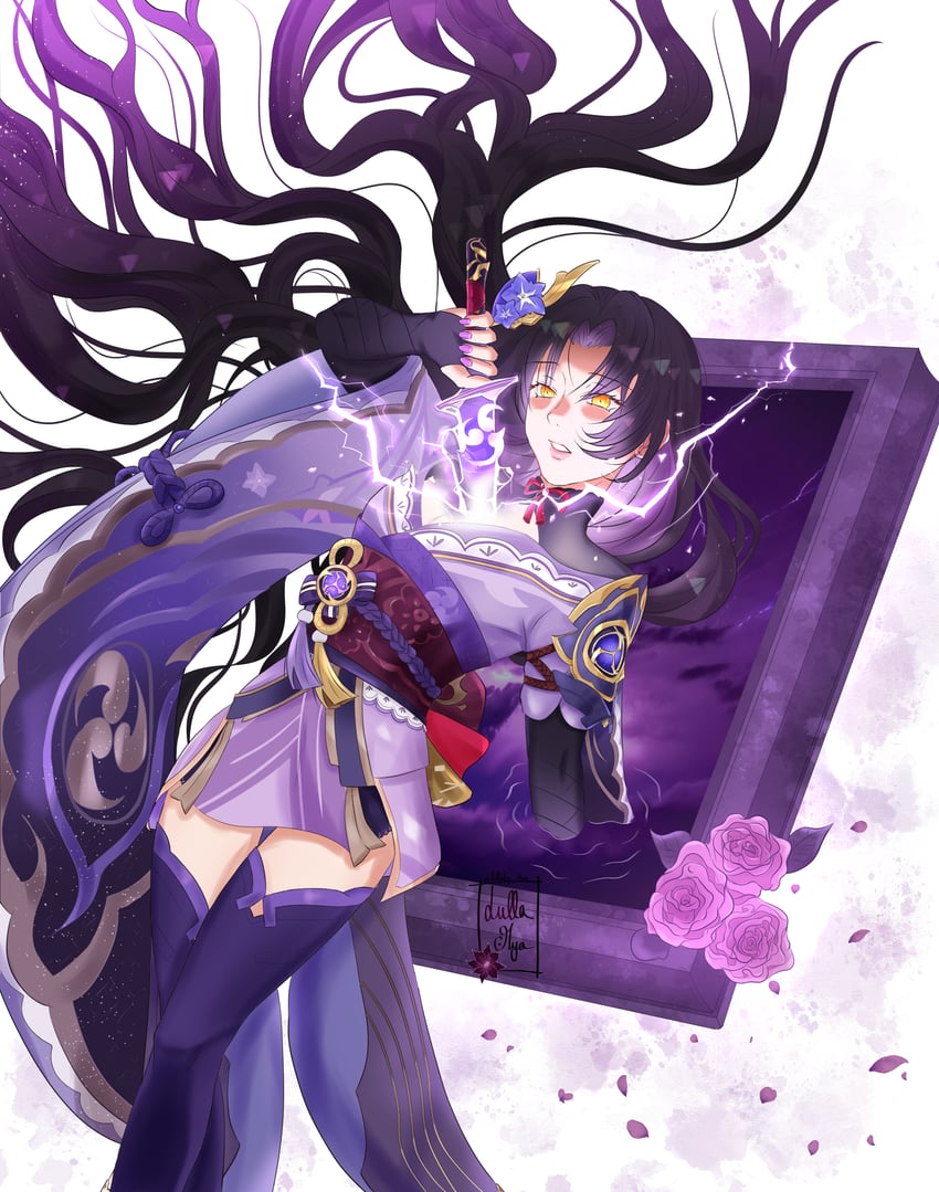 raiden shogun and dominique de sade (genshin impact and 1 more) drawn by lullaby_chan