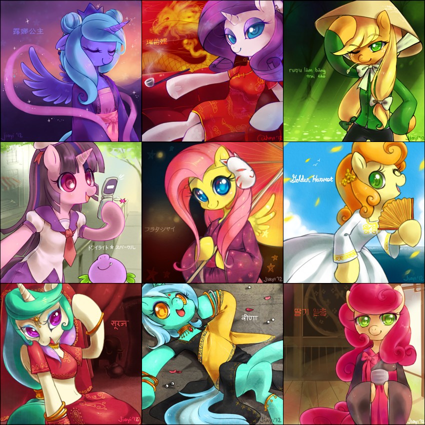 twilight sparkle, fluttershy, rarity, applejack, princess luna, and 5 more (my little pony and 1 more) drawn by ladygt93