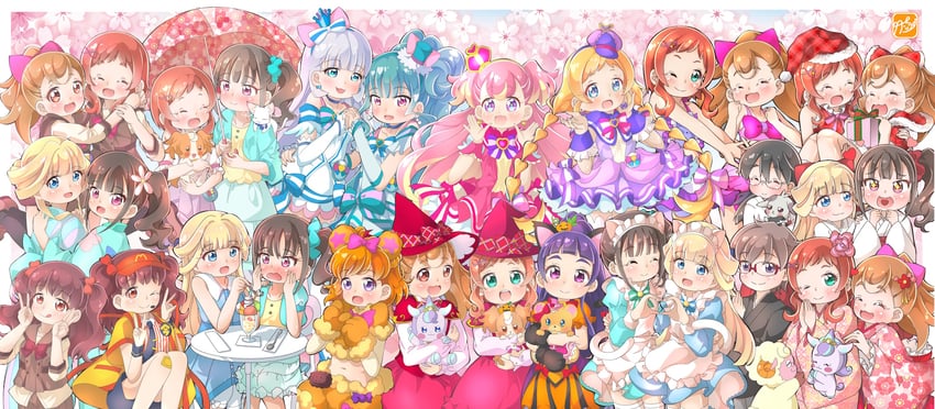 asahina mirai, izayoi liko, nekoyashiki yuki, inukai komugi, nekoyashiki mayu, and 11 more (precure and 2 more) drawn by takecho