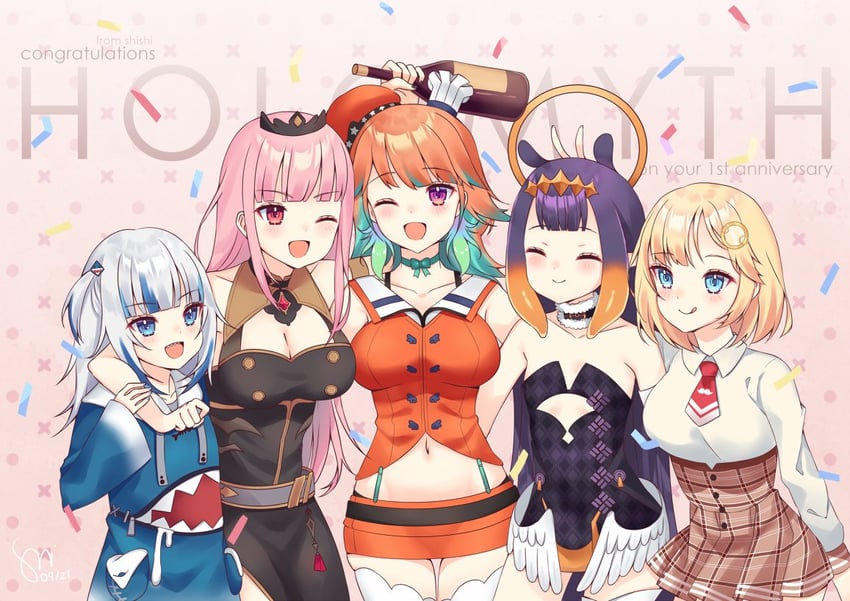 gawr gura, mori calliope, ninomae ina'nis, takanashi kiara, and watson amelia (hololive and 1 more) drawn by watashishi