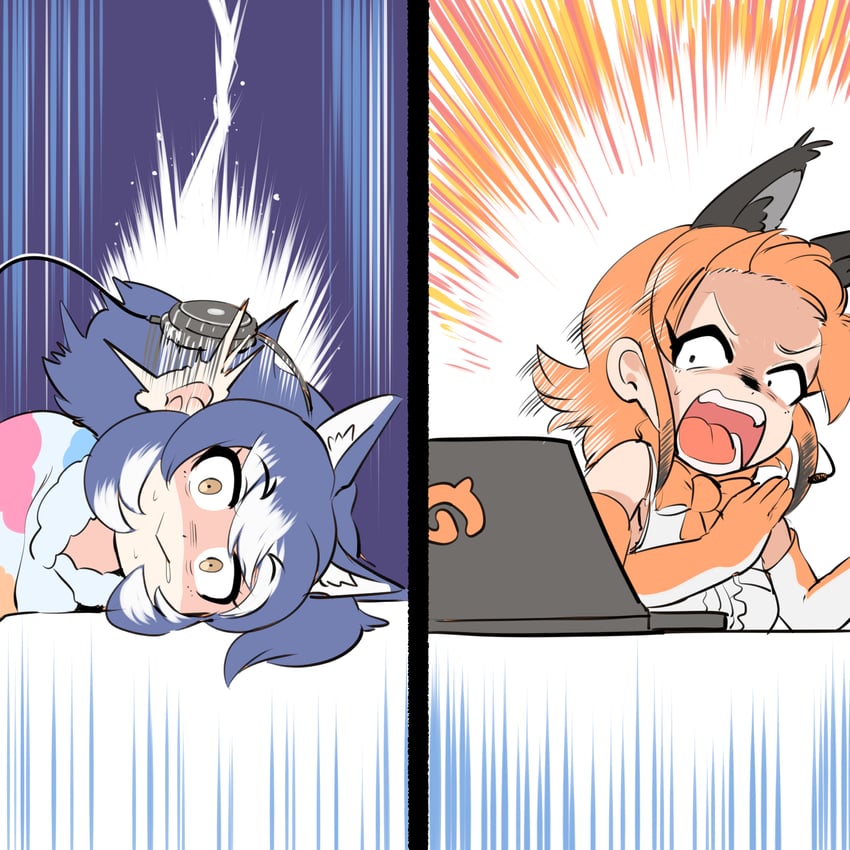 caracal and dire wolf (kemono friends and 1 more) drawn by mcgunngu