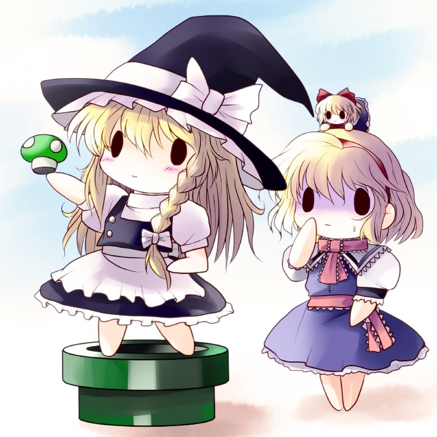kirisame marisa, alice margatroid, and shanghai doll (touhou and 2 more) drawn by yume_shokunin