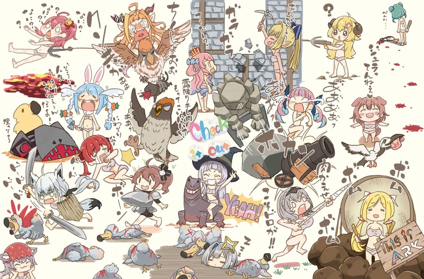 houshou marine, shirakami fubuki, usada pekora, nekomata okayu, minato aqua, and 14 more (hololive and 1 more) drawn by saiguchi_otoufu