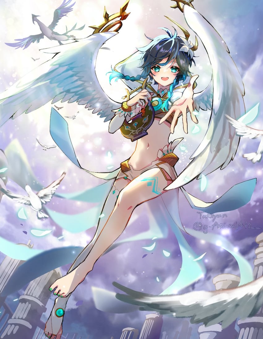 venti and dvalin (genshin impact) drawn by takoyan_(g_autumn)