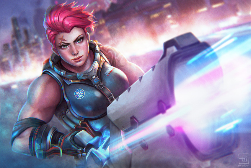 zarya (overwatch and 1 more) drawn by serafleur