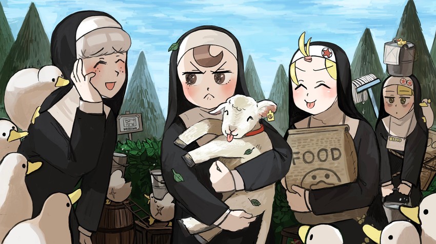 clumsy nun, froggy nun, spicy nun, and sheep nun (little nuns) drawn by diva_(hyxpk)