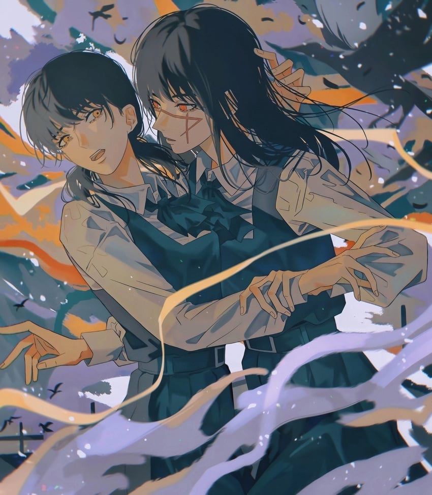 yoru and mitaka asa (chainsaw man) drawn by yumu_(8181018)