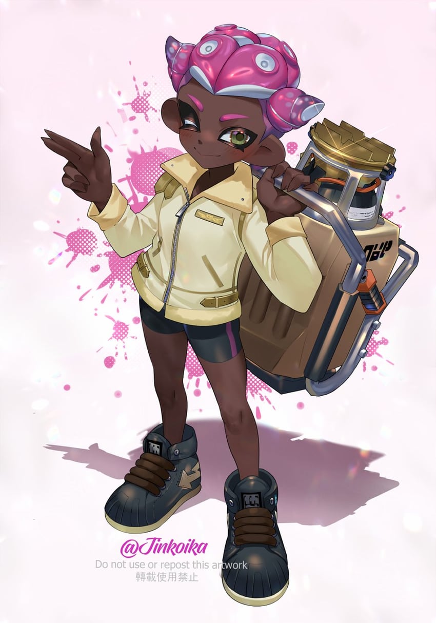 octoling player character and octoling girl (splatoon and 1 more) drawn by jinkoika