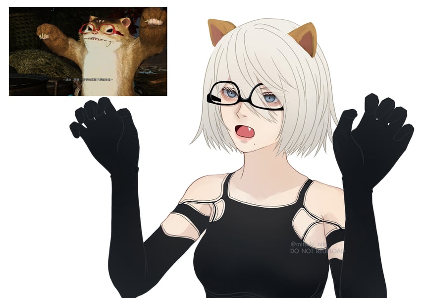 a2 and felyne (nier and 3 more) drawn by mitsuki_nite