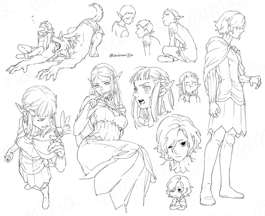 mithrun, fleki, lycion, cithis, pattadol, and 1 more (dungeon meshi) drawn by sankaku