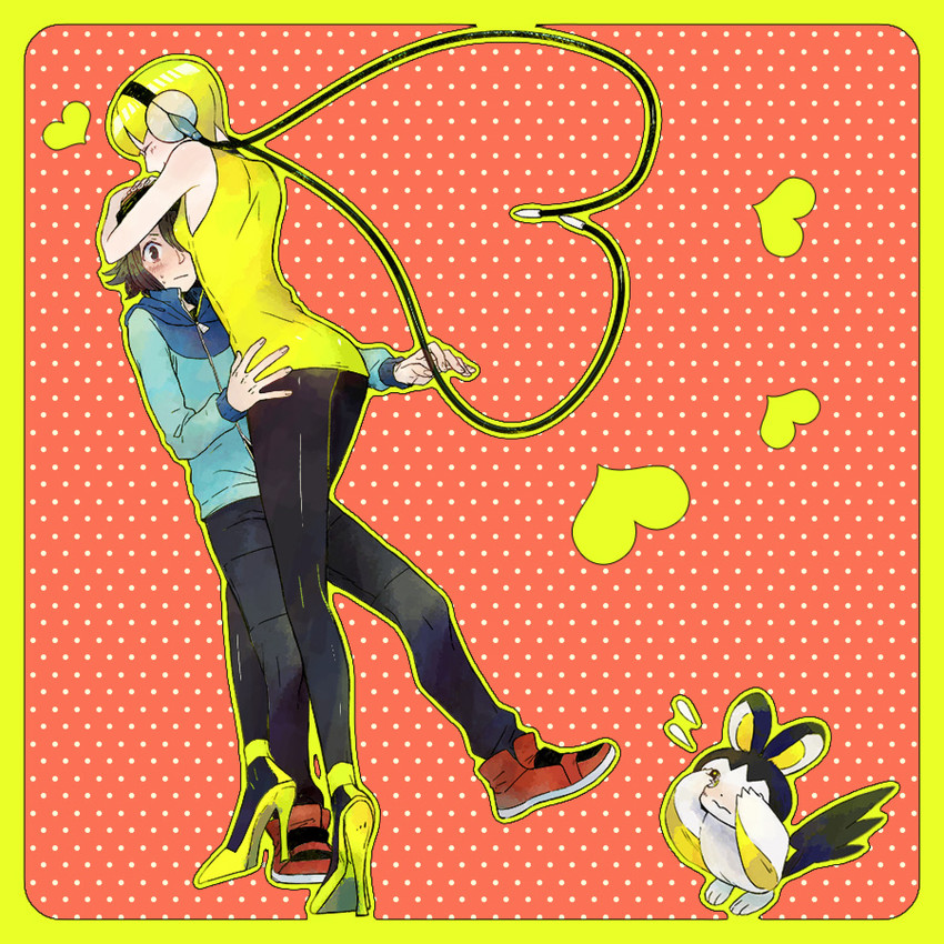 hilbert, elesa, and emolga (pokemon and 1 more) drawn by shigeru
