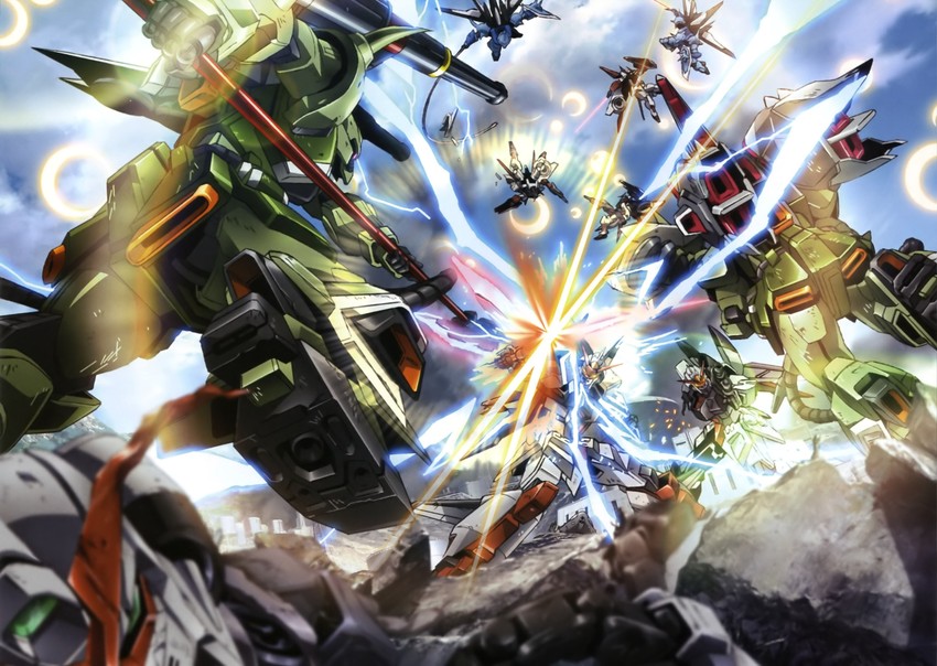 zaku warrior, murasame, m1 astray, and gouf ignited (gundam and 3 more)