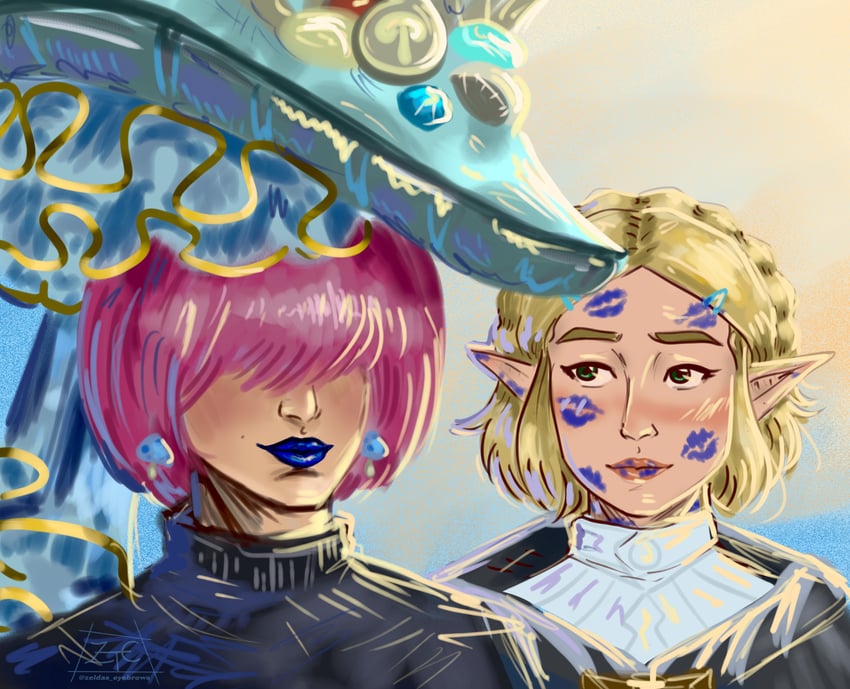 link and princess zelda (the legend of zelda and 1 more) drawn by zeldas_eyebrows