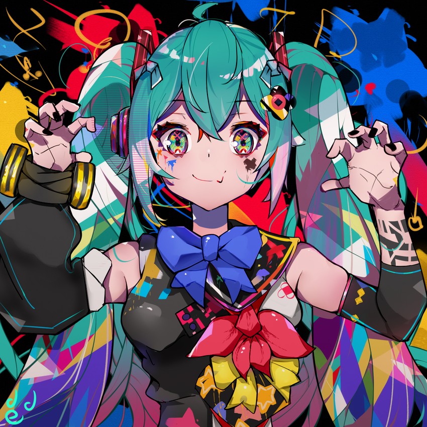 hatsune miku and magical mirai miku (vocaloid and 1 more) drawn by hello_(706898515)