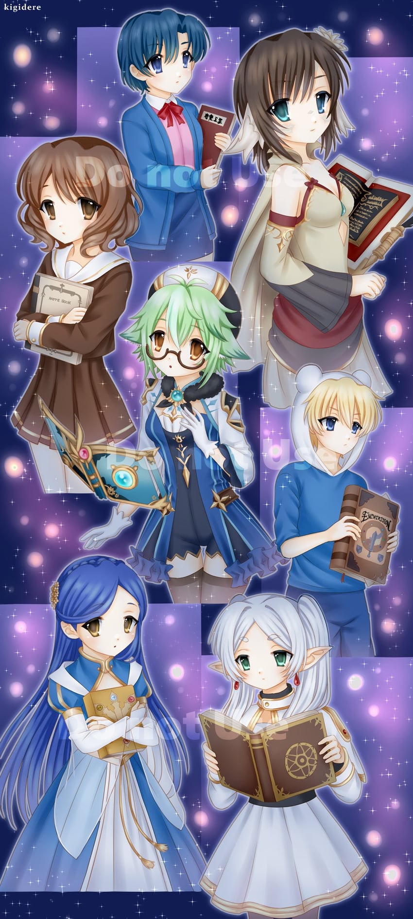 frieren, oumae kumiko, sucrose, myne, and finn the human (genshin impact and 4 more) drawn by kigidere