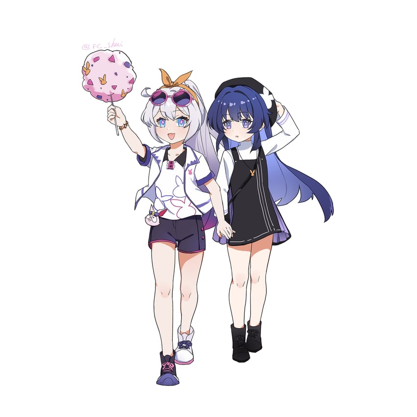kiana kaslana, raiden mei, and homu (honkai and 1 more) drawn by hetare_mizu