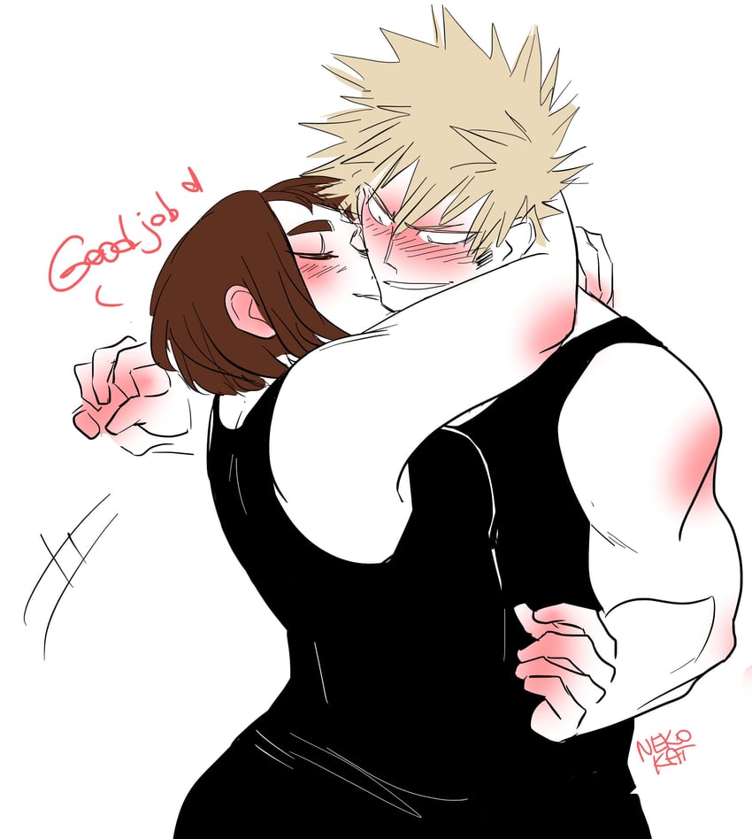 bakugou katsuki and uraraka ochaco (boku no hero academia) drawn by nekokat42