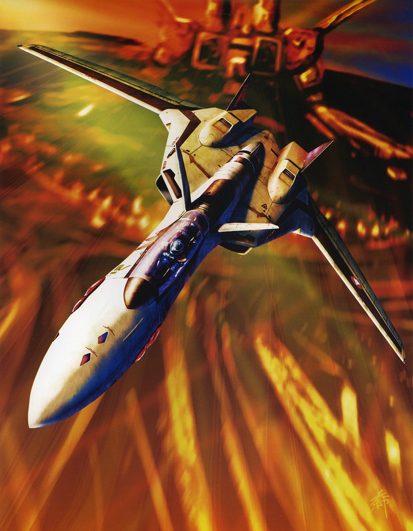 sdf-1, yf-19, and isamu dyson (macross and 1 more) drawn by tenjin_hidetaka