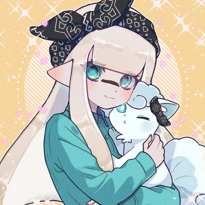 inkling player character, inkling girl, and alolan vulpix (pokemon and 2 more) drawn by motuko1037