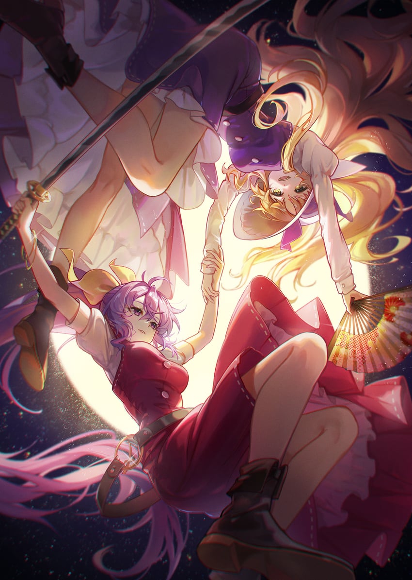 watatsuki no yorihime and watatsuki no toyohime (touhou) drawn by kyusoukyu