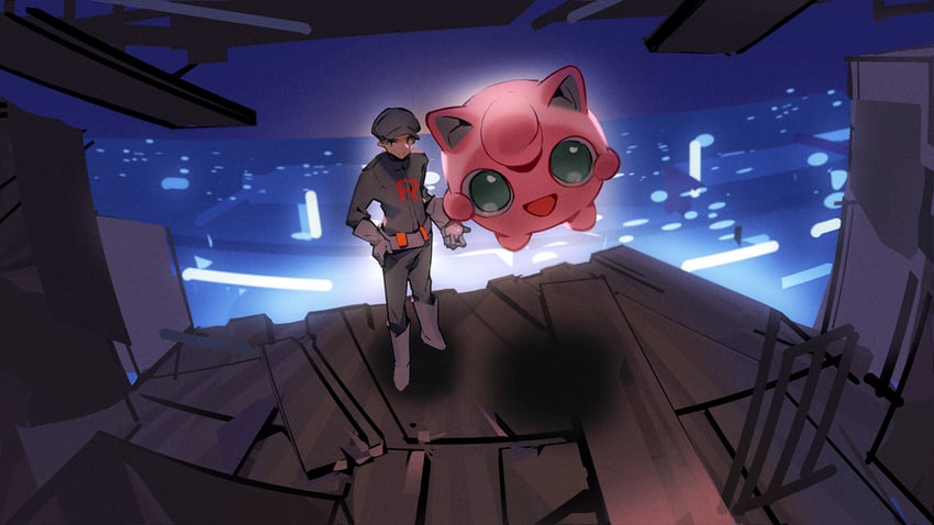 jigglypuff and team rocket grunt (pokemon and 1 more) drawn by matwvv