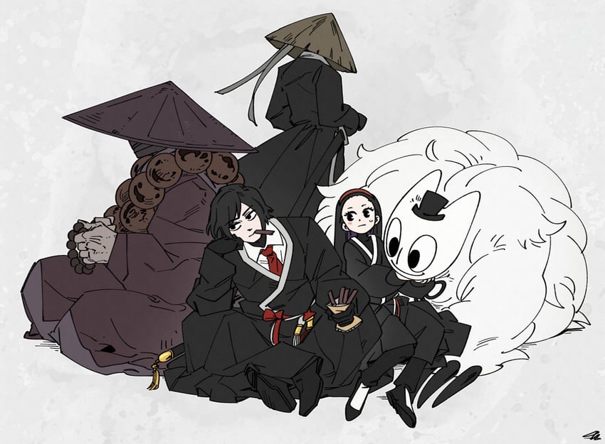 aeng-du, bamboo-hatted kim, clouded monk, jangsan tiger, and unnamed blade lineage member (project moon and 2 more) drawn by force_(4sk_force)