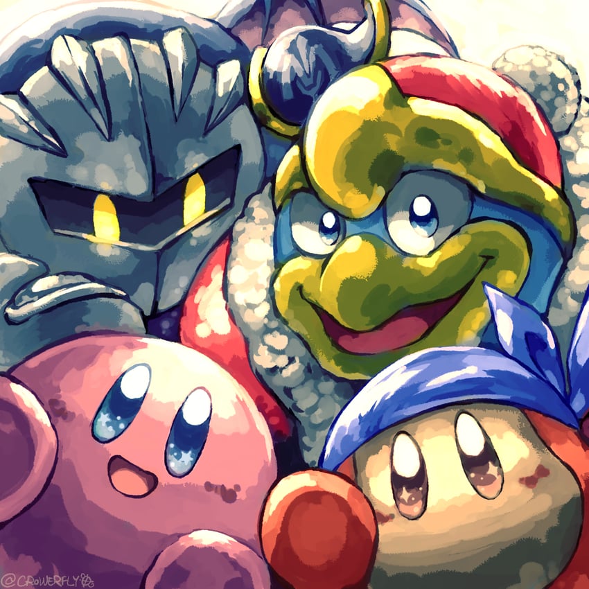 kirby, meta knight, king dedede, and bandana waddle dee (kirby and 1 more) drawn by crowerfly