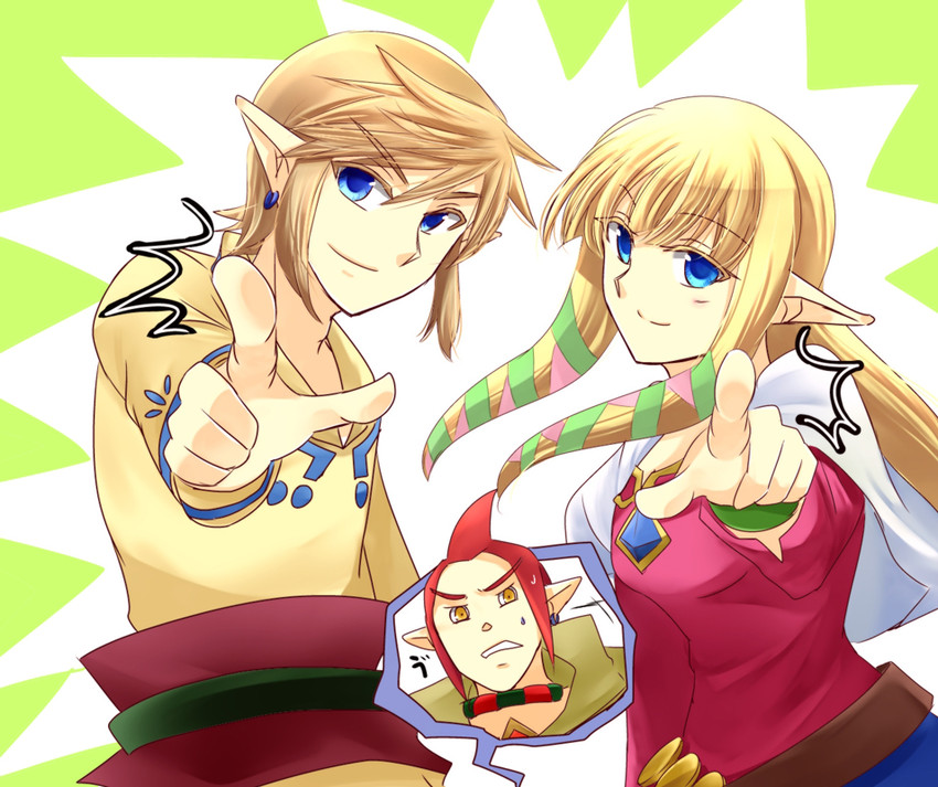 link, princess zelda, and groose (the legend of zelda and 1 more) drawn by kaidou_mitsuki