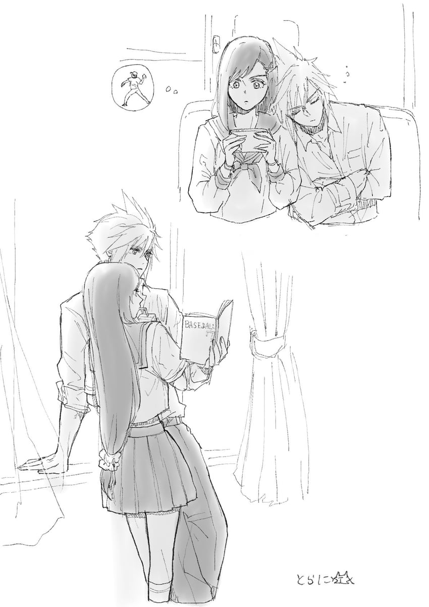 tifa lockhart and cloud strife (final fantasy and 2 more) drawn by ninnin5tora