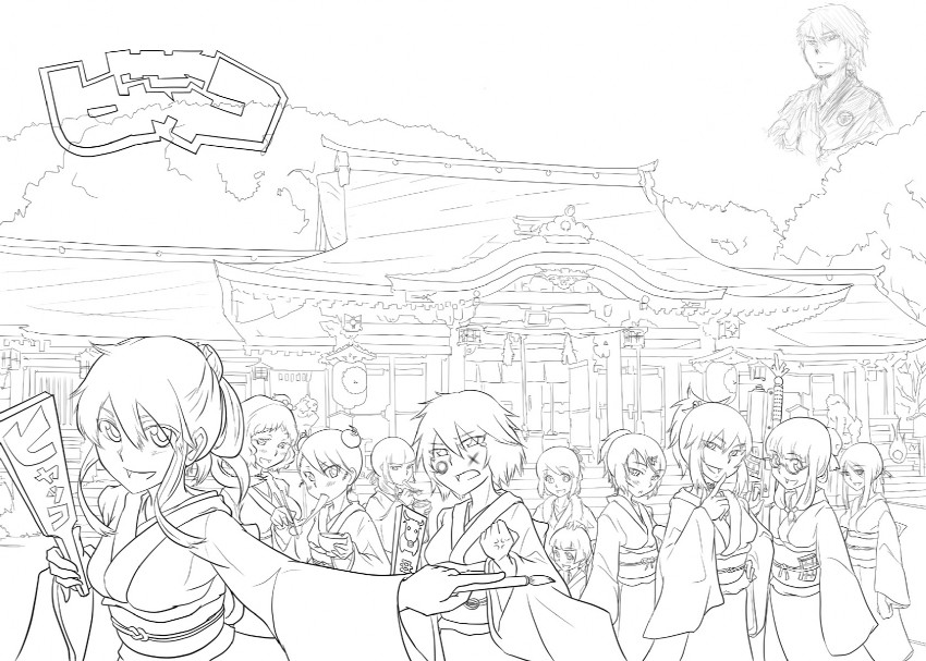 kageyama torako, nonomura ayumi, saotome suzume, kazamatsuri touma, ooba minato, and 6 more (hyakko) drawn by usushio_(s37berkut)