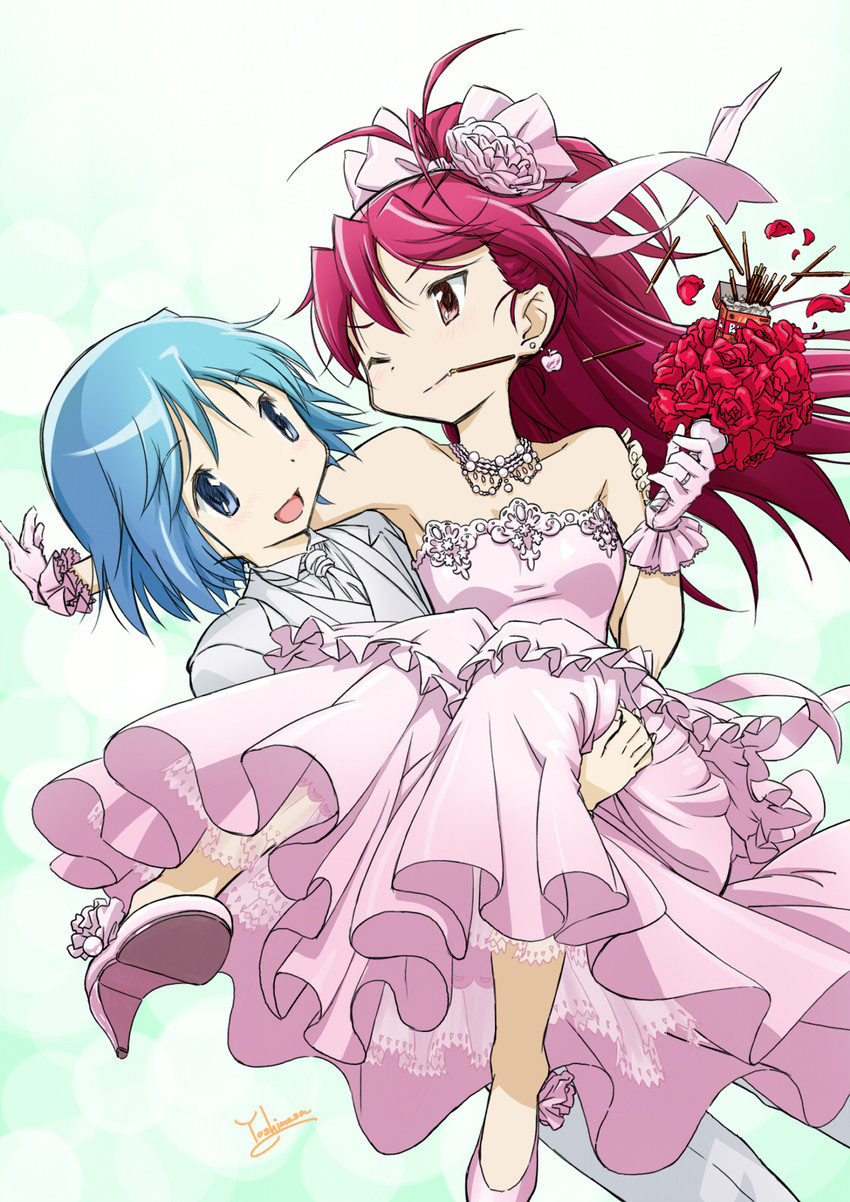 miki sayaka and sakura kyoko (mahou shoujo madoka magica) drawn by yoshinaga_masahiro