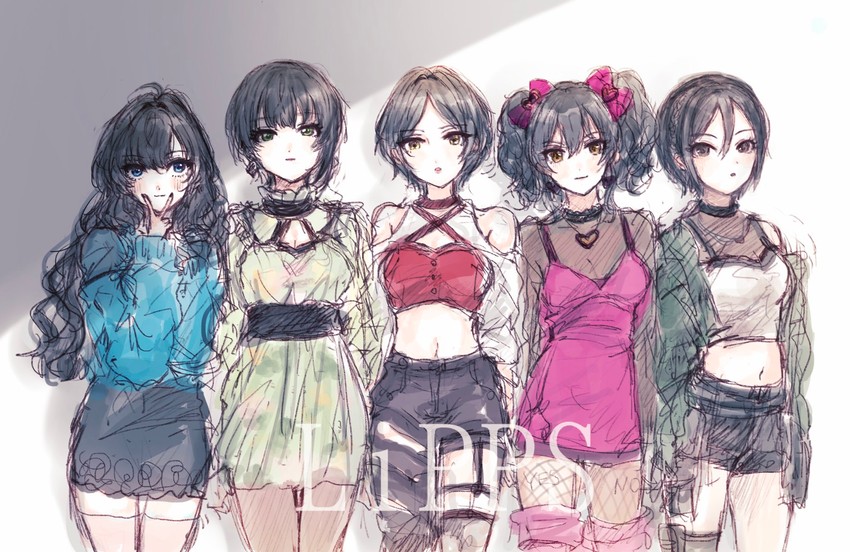 jougasaki mika, ichinose shiki, hayami kanade, miyamoto frederica, and shiomi syuko (idolmaster and 2 more) drawn by kuromitsu_maria
