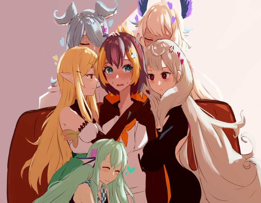 elira pendora, pomu rainpuff, enna alouette, finana ryugu, petra gurin, and 1 more (nijisanji and 1 more) drawn by mariposa_minako