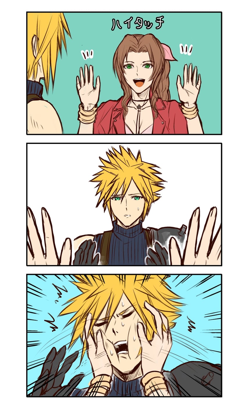 cloud strife and aerith gainsborough (final fantasy and 2 more) drawn by igusaharu